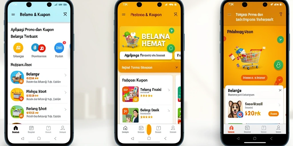 Tampilan antarmuka aplikasi 73K dengan kupon menarik.