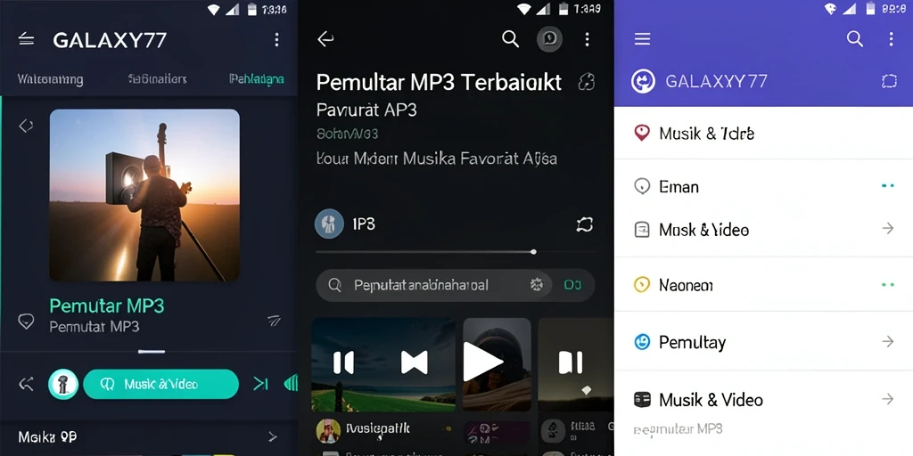 Tampilan antarmuka aplikasi GALAXY77 saat memutar musik MP3.