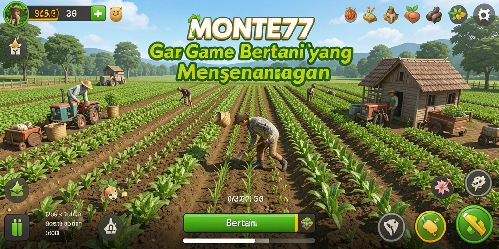 Screenshot utama yang menunjukkan kebun dengan berbagai tanaman.