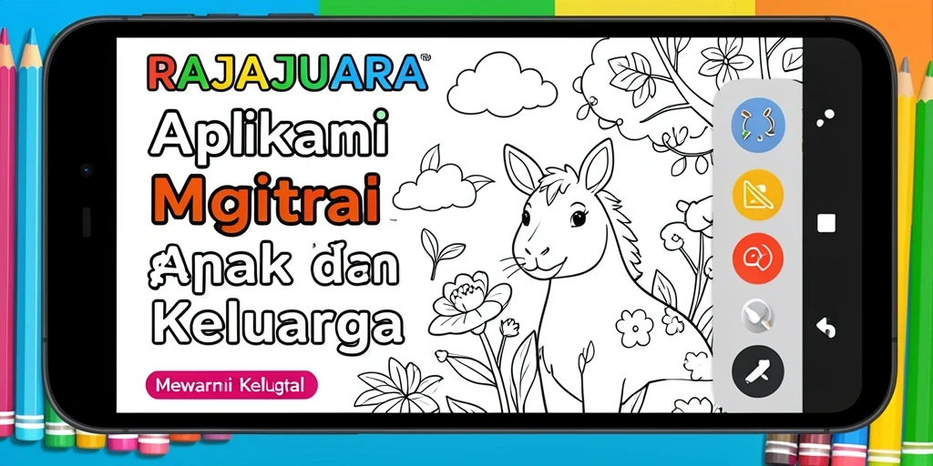 Antarmuka aplikasi RAJAJUARA saat mewarnai digital.